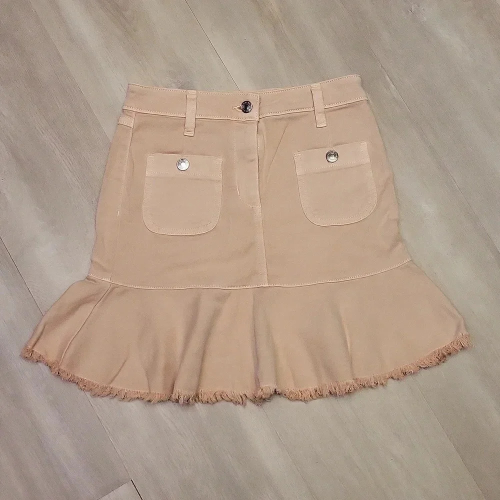 Michael Kors Blush Pink Denim 4 Pocket Zip Fit and Flare Skirt Womens Size 0
